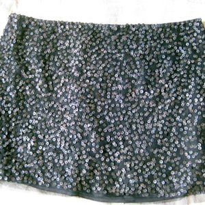 GRYPHON NEW YORK BLACK PEWTER GRAY METAL SEQUIN MESH OVERLAY MINISKIRT XS